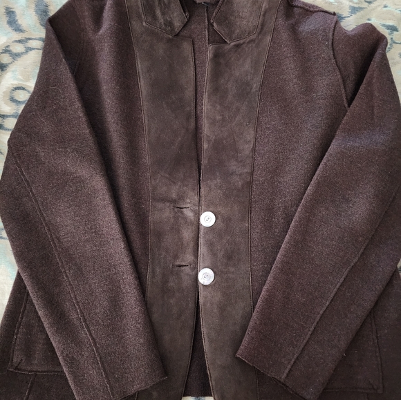 Eileen Fisher merino wool & suede sweater blazer - Picture 2 of 5